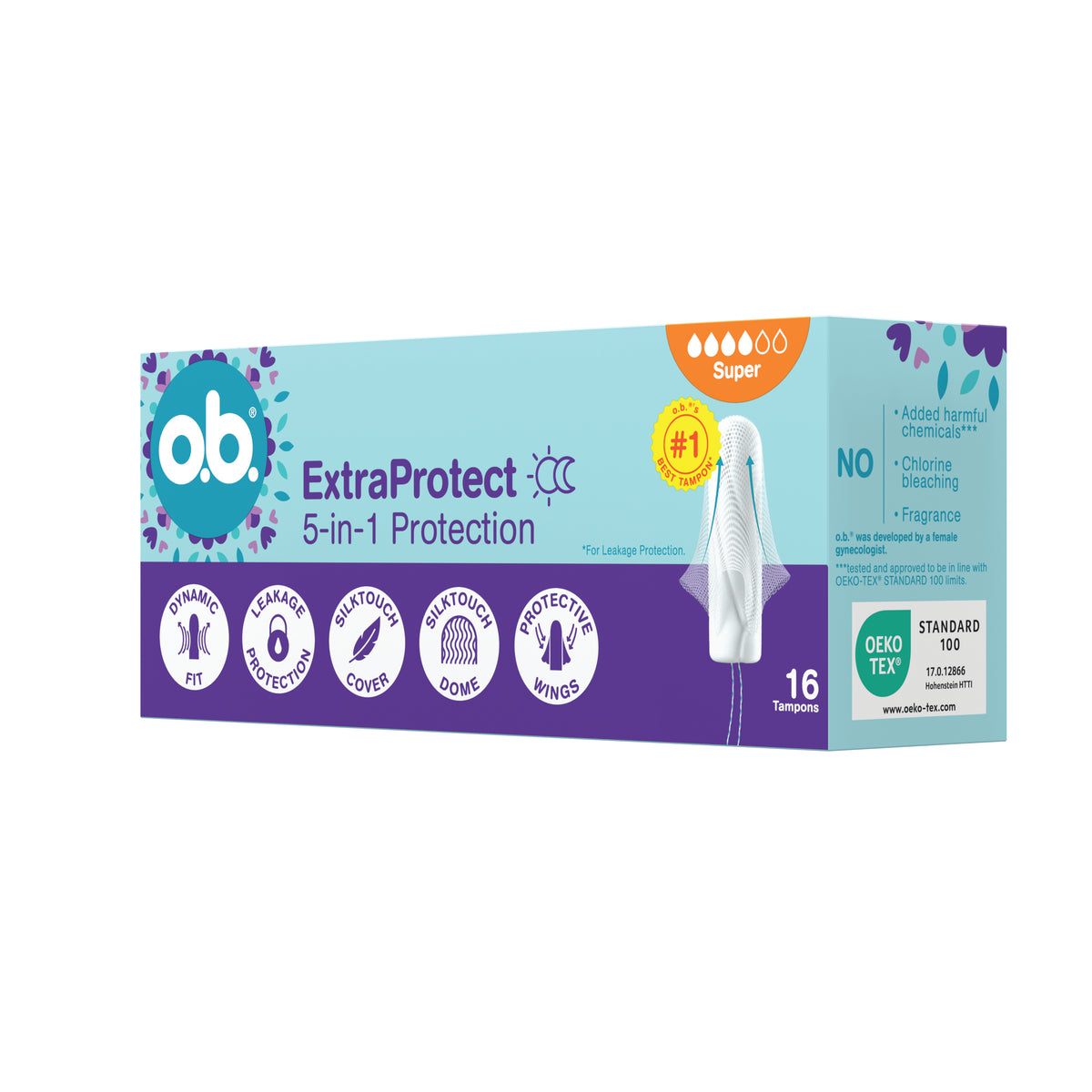 Tampons "ExtraProtect Super 16 Stück" – 5-in-1-Schutz von o.b.®