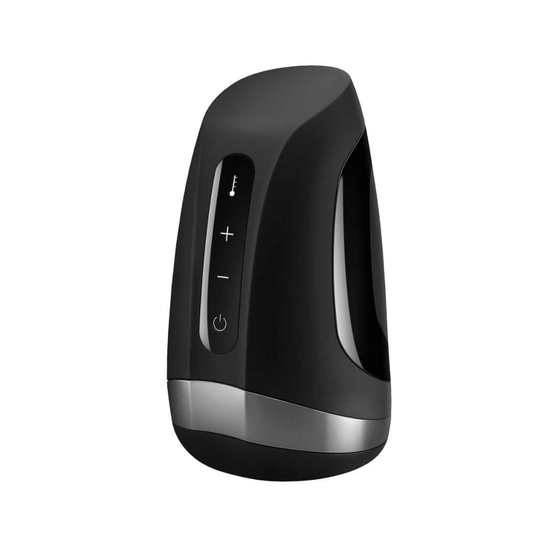 SATISFYER Masturbator "Men Heat Vibration" made of silicone - with heat function 8.2 cm (black)