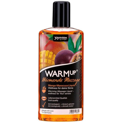 Massageöl mit Mango und Maracuja, wärmend, Flasche mit Obstabbildung, Erotikbedarf