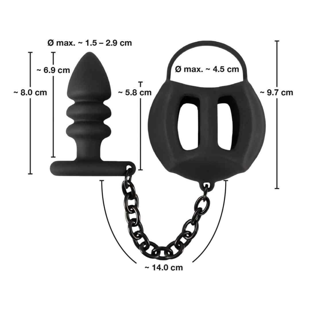 Penisring mit Hodenkäfig und Plug aus Silikon (schwarz) - loveiu.ch