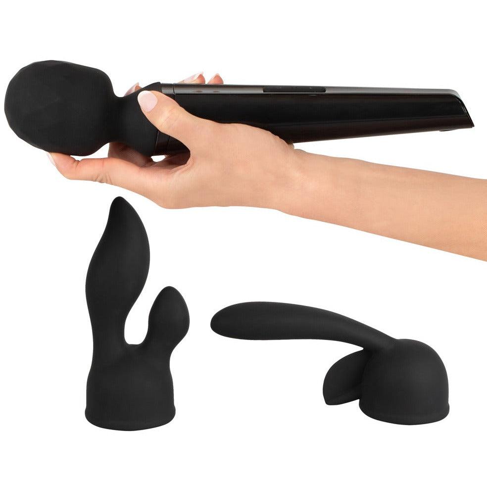 Stabvibrator mit 2 Aufsätzen aus Silikon - beweglicher Massagekopf 31.1 cm (schwarz) - loveiu.ch