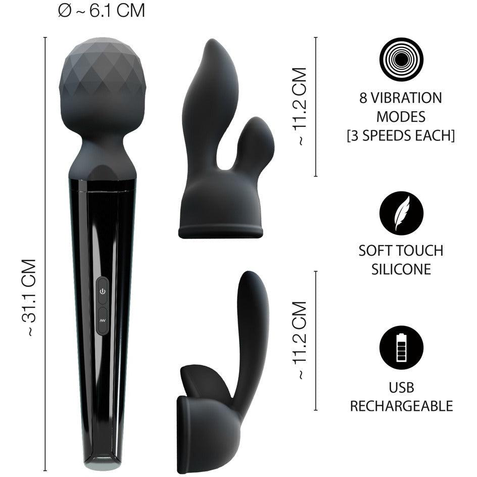 Stabvibrator mit 2 Aufsätzen aus Silikon - beweglicher Massagekopf 31.1 cm (schwarz) - loveiu.ch