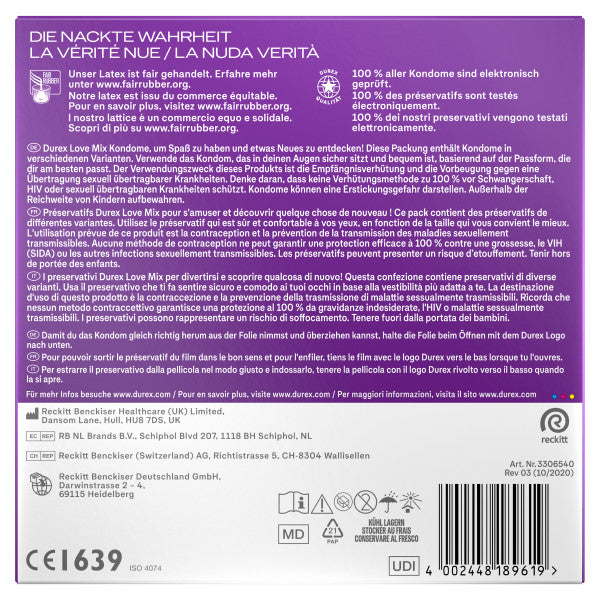 Préservatifs "Love Mix" en latex de caoutchouc naturel - (56 mm/40 pièces) de Durex