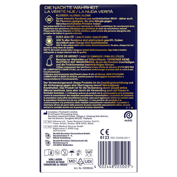 Préservatifs sans latex "Intensity XXL" Durex, pack de 2 (61 mm/2x8 unités)
